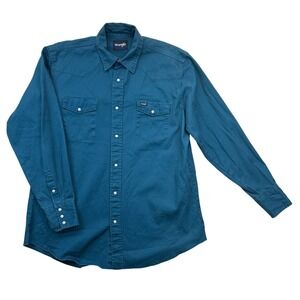 Wrangler Western Shirt‎ Mens XLT Teal Pearl Snap Cotton LS Tall Canvas Ranch